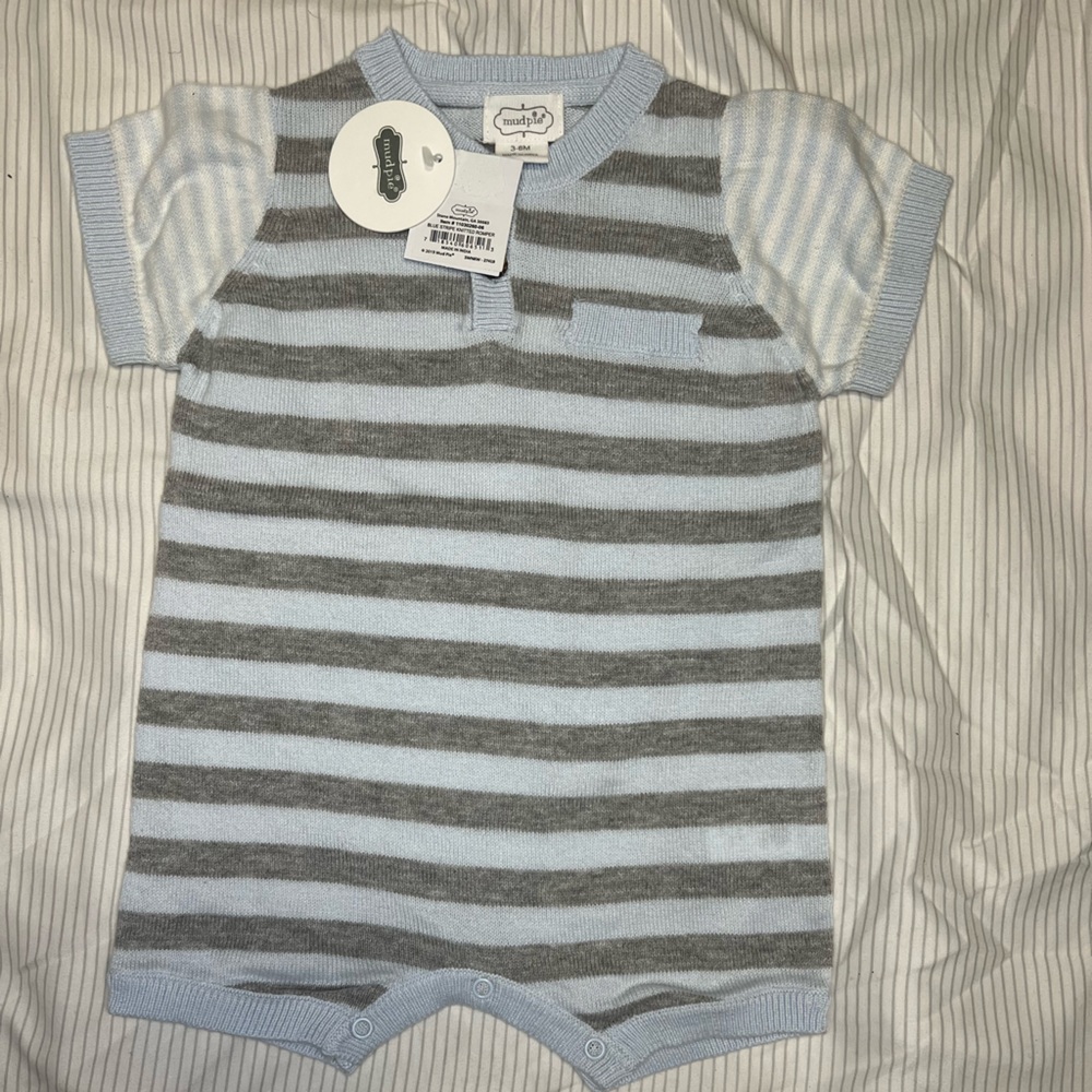 Mud Pie Blue Striped Knit Romper